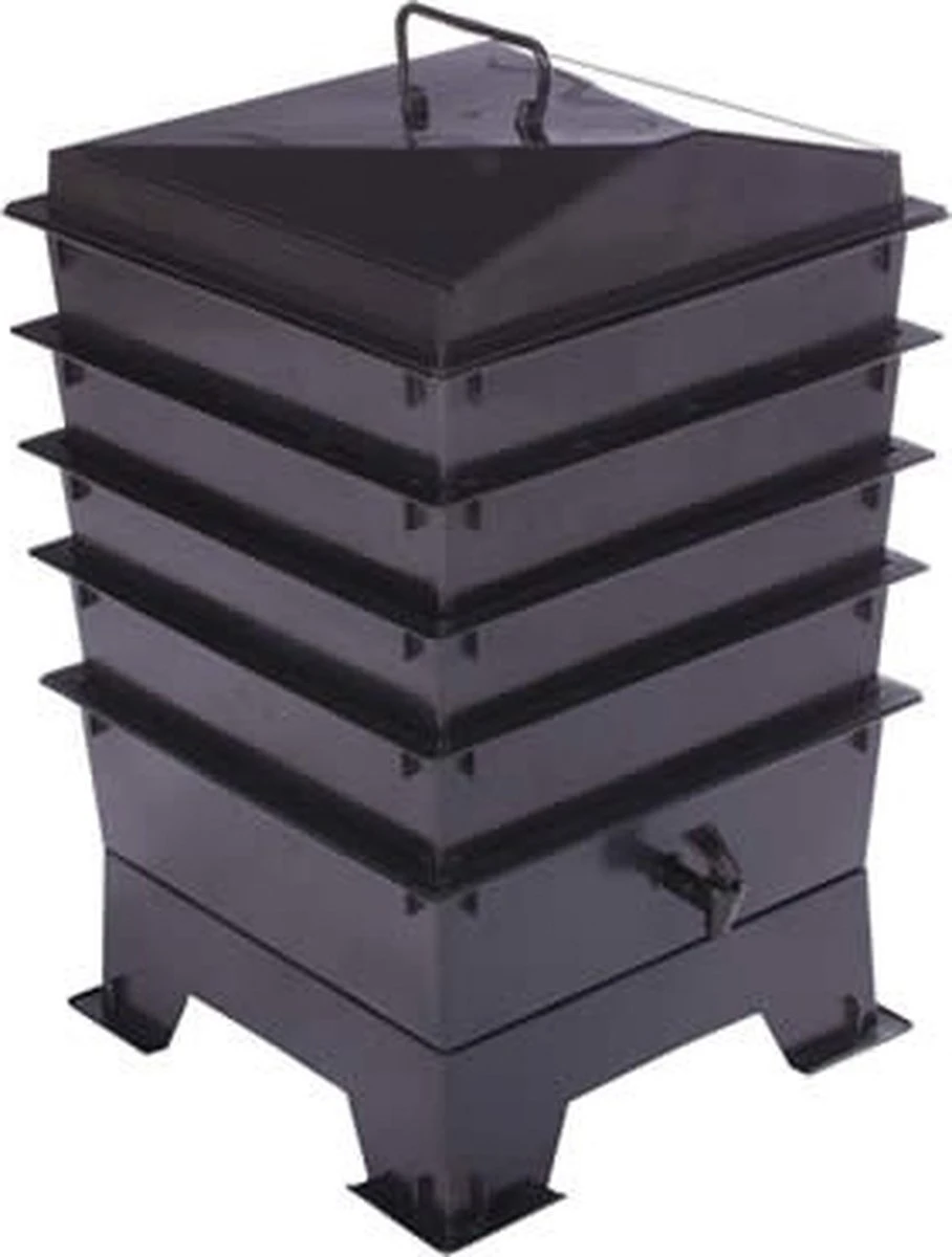 Wormenbak - 4 Laags Starter Kit - Incl. Filter/kweekgrond/instructieboekje - Wormenhotel 40x40x85cm - Wormentoren Met Opvangbak En Tapkraantje | EWoodz - Afbeelding 5