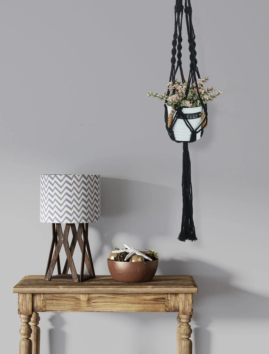 4 Stuks Zwarte Macrame Plantenhangers - Boho Handgeweven Katoen Hangpot Voor Binnen/Buiten - Hangende Bloempot Met Kralen - Macramé Touw/Koord Hangplant Houder - Bohemian Wandhanger Decoratie - Plant Hanger - Verticale Tuin Bloempothouder Planthanger - Afbeelding 5