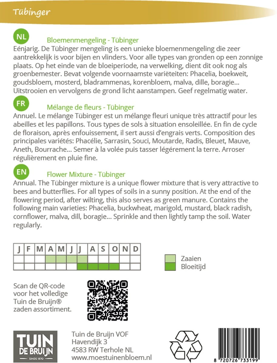 Tuin De Bruijn® Zaden - Tübinger Bloemenmengsel - Aantrekkelijk Voor Bijen En Vlinders - Afbeelding 2