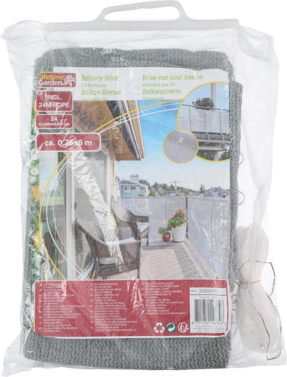 Lifetime Garden Balkonscherm - 0,75x6m - UV-Resistent - Grijs - Afbeelding 7