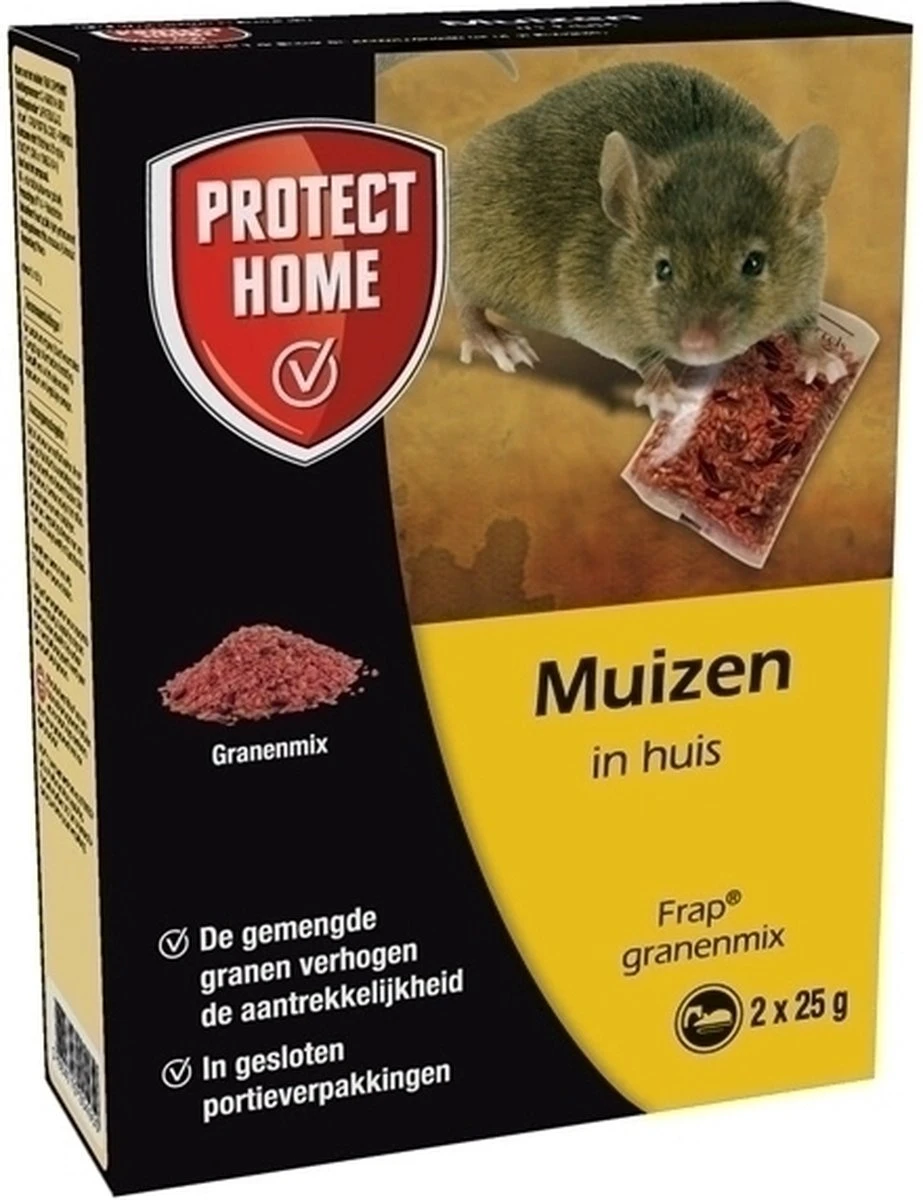 Protect Home Frap Granenmix Tegen Muizen - 2 X 25 Gram - Muis Bestrijdingsmiddel - Lokaas Muizenkorrels Voor Huismuizen - Professionele Formulering - In Portieverpakking - Afbeelding 6