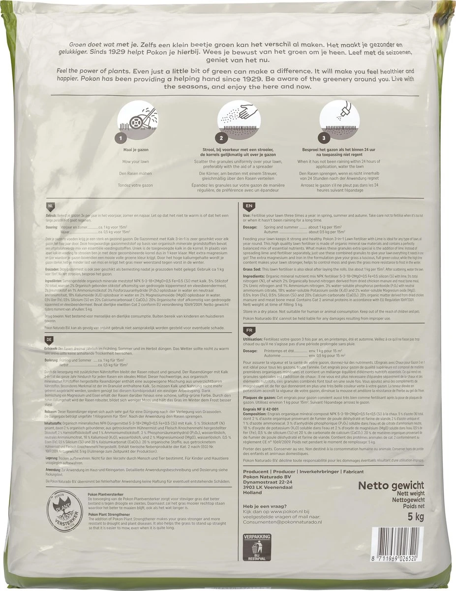 Pokon Gazonmest Met Kalk - 5kg - Mest - Geschikt Voor 75m² - 120 Dagen Voeding - Afbeelding 6