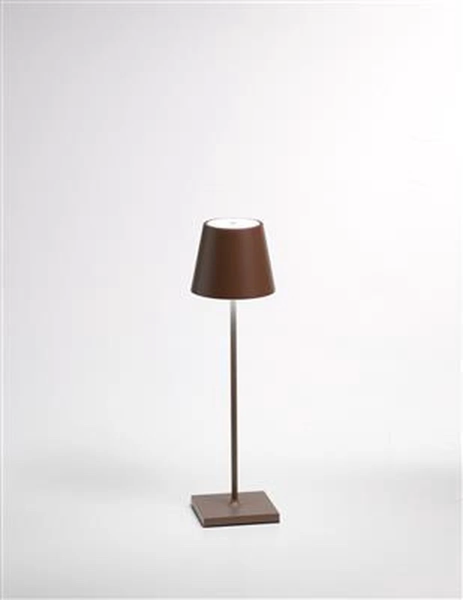 Zafferano - Poldina Pro Hoog - Bruin/ Roest - H38cm - Ledlamp - Terraslamp - Bureaulamp – Tafellamp – Snoerloos – Verplaatsbaar – Duurzaam - Voor Binnen En Buiten – LED - Dimbaar - 3000K – IP54 Spat Waterdicht - USB Oplaadbaar