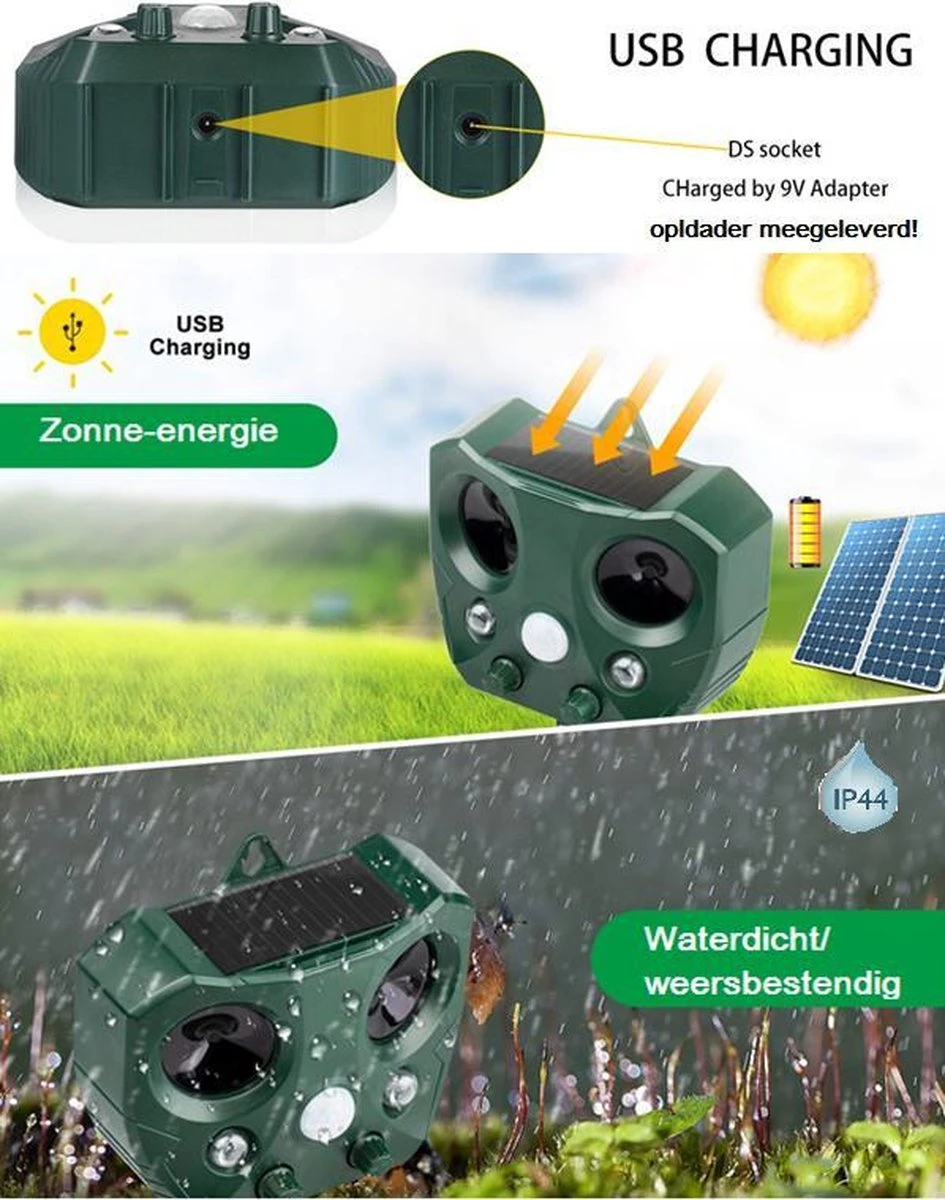 Merkloos Ultrasone Kattenverjager - Kattenschrik - Zonneenergie - Marterverjager - Op Batterijen - Met Adapter - Katten Afweermiddel - Tuin - Ongedierte Verjager - Afbeelding 5