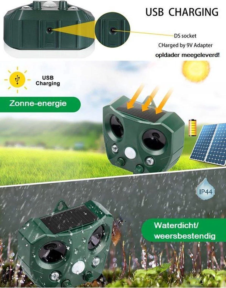 Dentools Ultrasone Kattenverjager - Kattenschrik - Zonneenergie - Marterverjager - Op Batterijen - Met Adapter - Katten Afweermiddel - Tuin - Ongedierte Verjager - Afbeelding 4