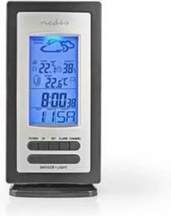 Nedis Weerstation - Binnen & Buiten - Inclusief Draadloze Weersensor - Weersvoorspelling - Tijdweergave - LCD-Scherm - Wekkerfunctie