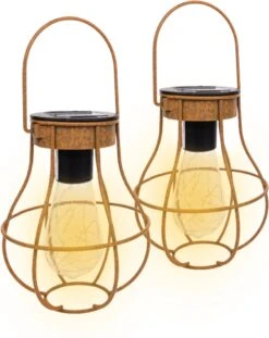 MaxxGarden Solarverlichting - Tafellamp En Wandlamp Met Sensor - Tuinverlichting Op Zonne-energie - Buiten - Roest Lantaarn Met Wandhaak - 12x15cm - Set Van 2 Stuks