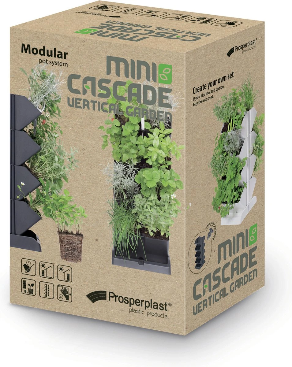 Prosperplast Verticale Kruidentuin Kunststof - Staand/hangend - Modulair - Antraciet Grijs - L 20 X B 11 X H 48 Cm - Incl. Kruidenschaar - Afbeelding 9
