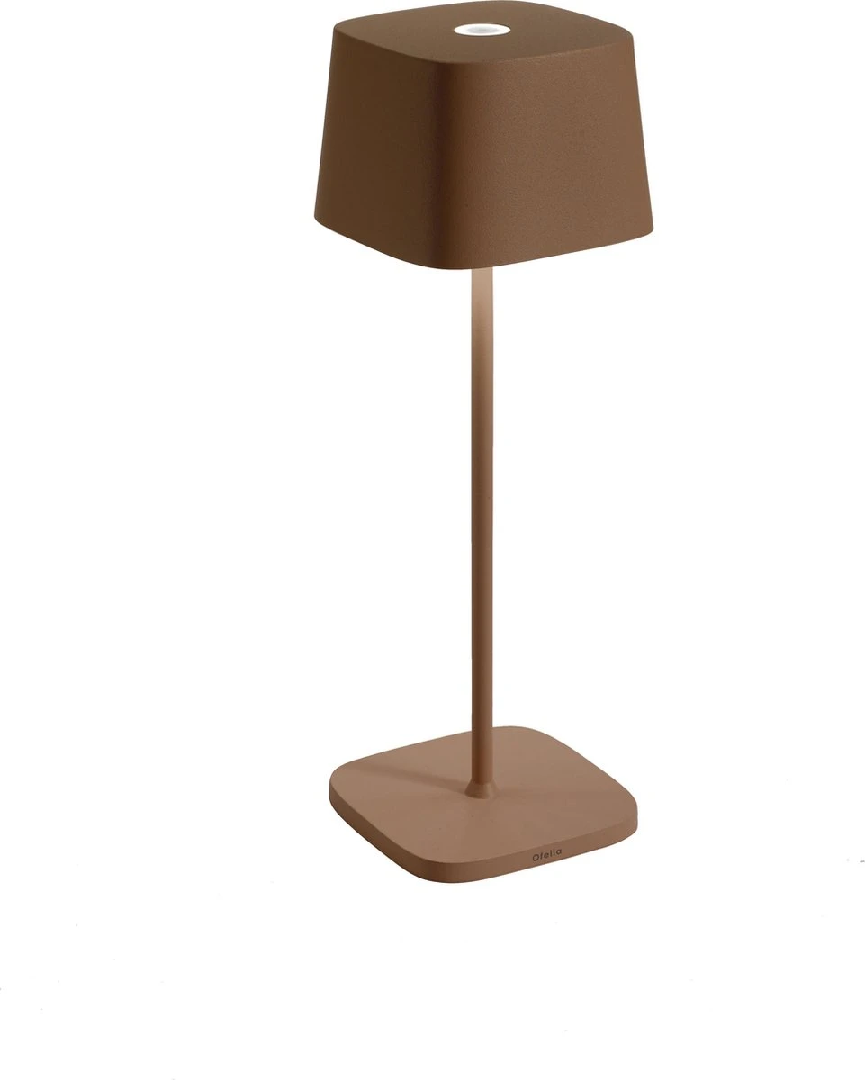 Zafferano - Ofelia MINI - Bruin/ Roest - H30cm - Ledlamp - Bureaulamp – Tafellamp – Snoerloos – Verplaatsbaar – Duurzaam - Voor Binnen En Buiten – LED - Dimbaar - 3000K - IP65 Spat Waterdicht - USB Oplaadbaar