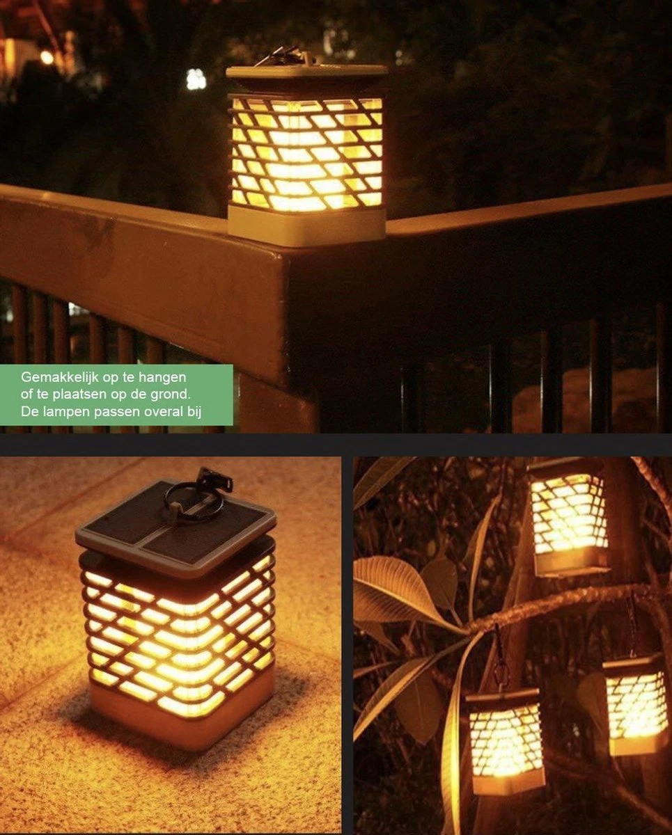 VoordeelShop Solar Tafellamp Set Van 2 Stuks - 13.8cm - Zwart - Solar Tuinverlichting - Led Buitenverlichting Op Zonne Energie Met Sensor - Tuin Fakkel - Voor Binnen En Buiten - Vlam Effect - Afbeelding 11