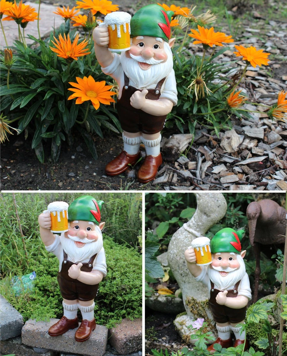 Merkloos Serra Fé - Tuinkabouter - In Lederhosen - 30cm Hoog - Hars - Handgeschilderd - Afbeelding 4