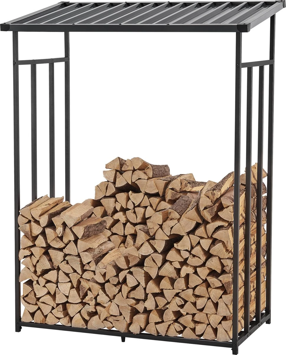 Brandhout Rek Houtopslag Yakutat 185x130x70 Cm Zwart - Afbeelding 2