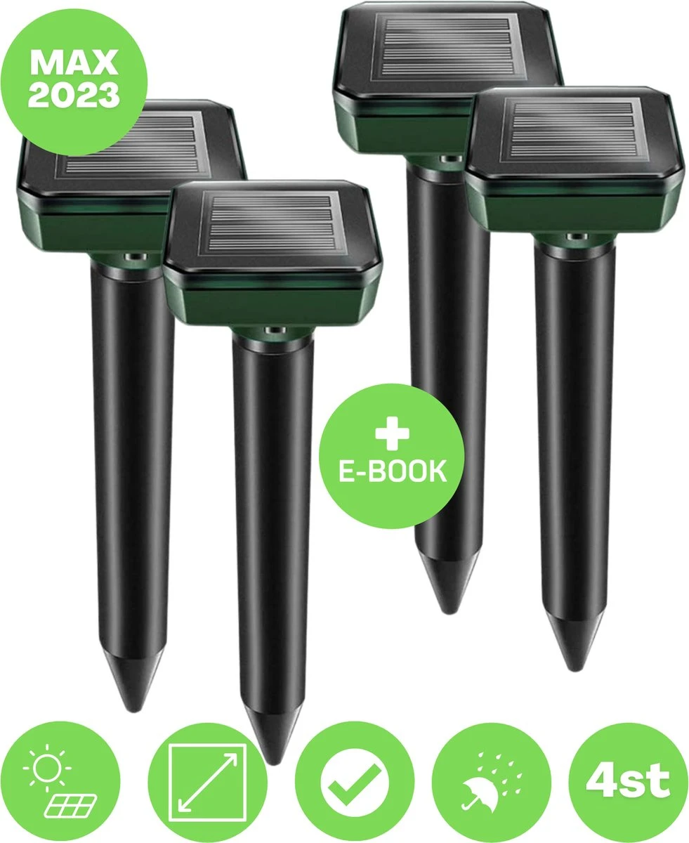 Vulpes Verjager® Mollenverjager - 4 Stuks - Muizenverjager - Mollenbestrijding - Werkt Op Zonne-energie - Waterdicht - Diervriendelijk - Strakke Tuin, Gazon Of Perceel!
