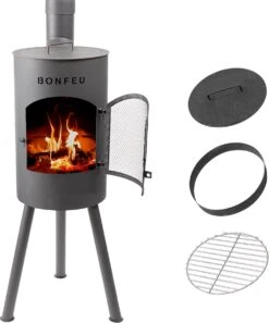 BonFeu Bongiano SP Zwart Tuinhaard - L 30 X B 30 X H 142 Cm - Staal - Zwart - Tuinhaard - Terrasverwarming - Terrasverwarmers - Tuinkachel - Terraskachel - Houtkachel - Kachels